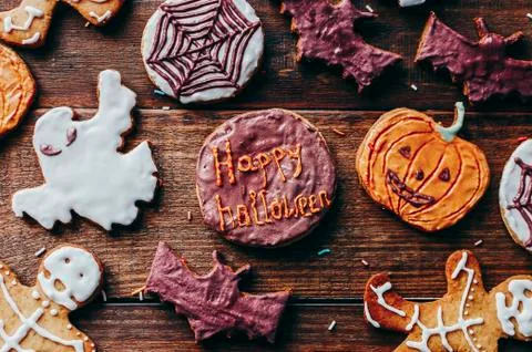 Halloween Cookies on table Stock Photos