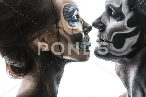 Halloween couple in studio Stock Photos