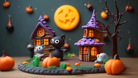 Halloween craft clay scene Stock Footage 286997641