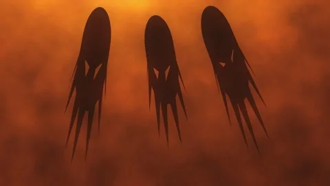 Halloween creepy ghost face shadows on orange smoke background Stock Footage 346041711