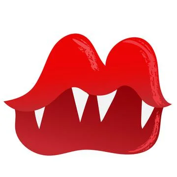 Halloween creepy vampire lips with sharp fangs. Vector illustration icon Stock Illustration