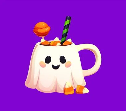 Halloween cup in shape of ghost mug with candies Ilustración de archivo