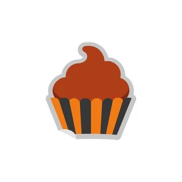 Halloween cupcake sticker. Vector Stock Illustration