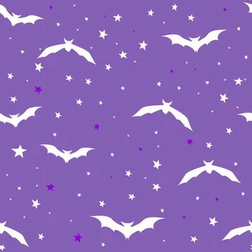 Halloween cute bat seamless pattern, holiday kids design. Silhouette decorated Stock Illustration