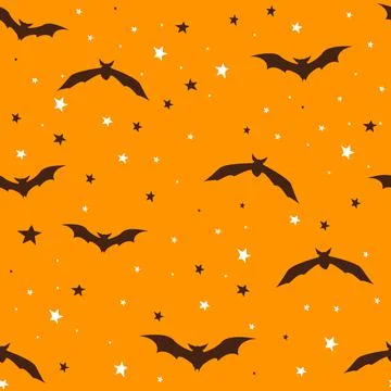Halloween cute bat seamless pattern, holiday kids design. Silhouette decorated 스톡 일러스트