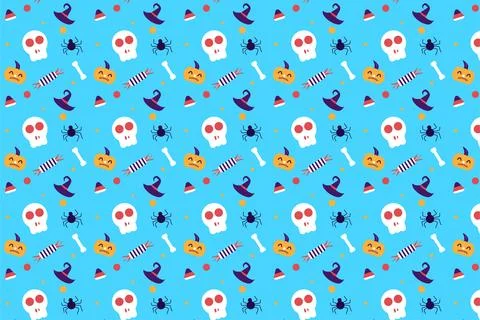 Halloween cute element pattern vector on a light blue background. Halloween s Stock Illustration