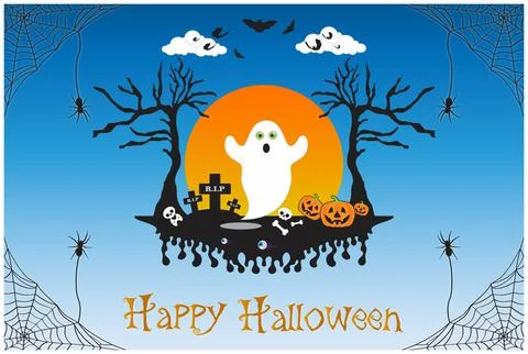 Halloween cute Ghost character pumpkins illustration Stock Illustration