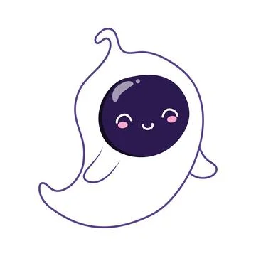 Halloween cute ghost in flat design. Happy flying spirit in dark mask. Vector Stock Illustration