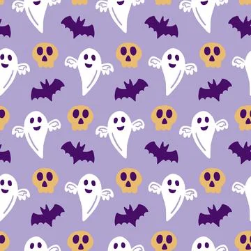 Halloween Cute Ghost Vector Seamless Pattern Texture 스톡 일러스트