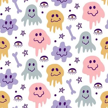 Halloween Cute Ghost Vector Seamless Pattern Texture Stock Illustration