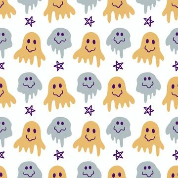 Halloween Cute Ghost Vector Seamless Pattern Texture 스톡 일러스트