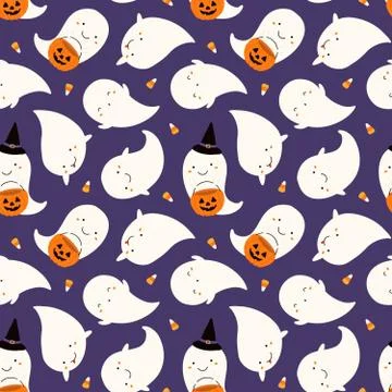 Halloween cute ghosts seamless pattern Illustrazione stock