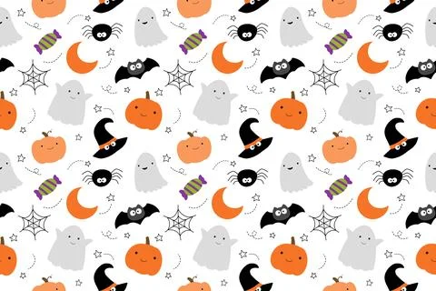 Halloween cute kids pattern seamless background. Cover banner halloween han.. Stock Illustration