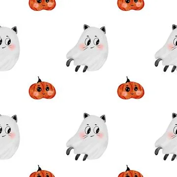 Halloween cute pattern. Hand drawn seamless illustration on isolated white Illustrazione stock