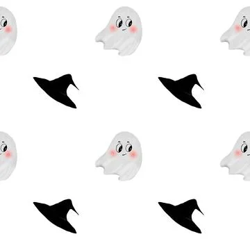 Halloween cute pattern. Hand drawn seamless illustration on isolated white Stock-Illustration