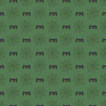 Halloween cute pattern with spiders and cobweb. Vector in cartoon style. イラスト素材