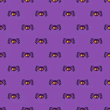 Halloween cute pattern with spiders. Vector in cartoon style. Kawaii. Stock Illustration