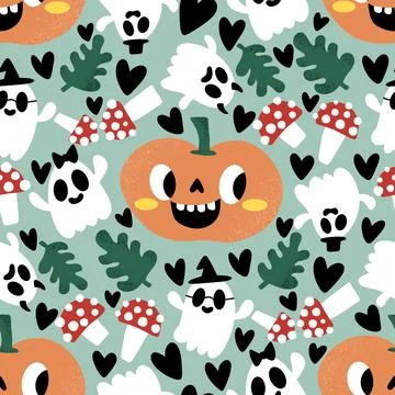 Halloween cute pumpkins seamless ghost pattern for wrapping paper and fabric Illustrazione stock