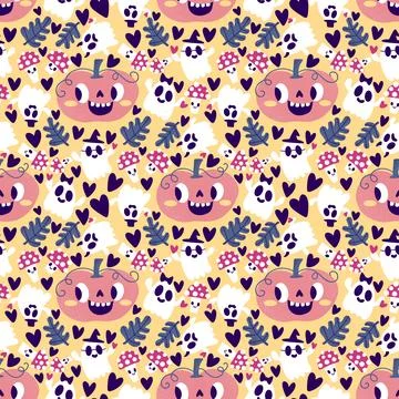 Halloween cute pumpkins seamless ghost pattern for wrapping paper and fabric Stock Illustration