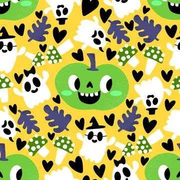 Halloween cute pumpkins seamless ghost pattern for wrapping paper and fabric Stock Illustration