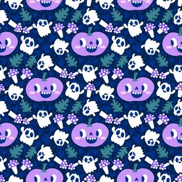 Halloween cute pumpkins seamless ghost pattern for wrapping paper and fabric Stock Illustration