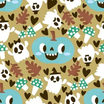 Halloween cute pumpkins seamless ghost pattern for wrapping paper and fabric Stock Illustration