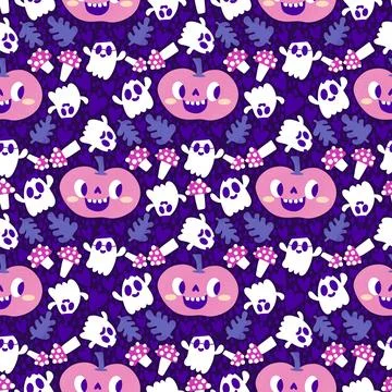 Halloween cute pumpkins seamless ghost pattern for wrapping paper and fabric Stock Illustration