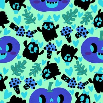 Halloween cute pumpkins seamless ghost pattern for wrapping paper and fabric Stockillustratie