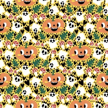 Halloween cute pumpkins seamless ghost pattern for wrapping paper and fabric Stockillustratie