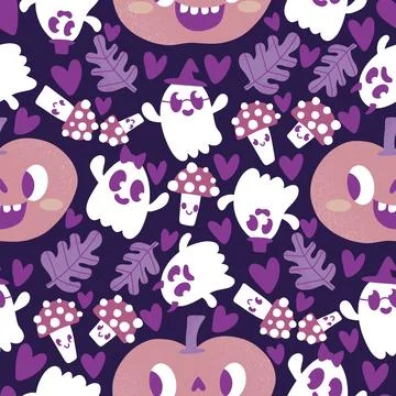 Halloween cute pumpkins seamless ghost pattern for wrapping paper and fabric 스톡 일러스트