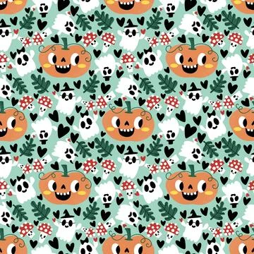 Halloween cute pumpkins seamless ghost pattern for wrapping paper and fabric Stock Illustration