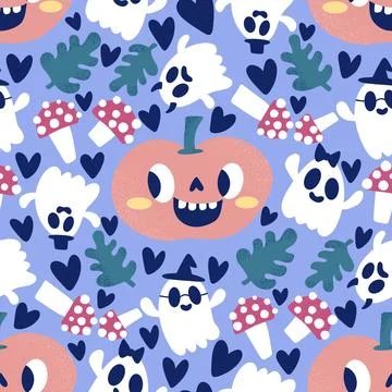 Halloween cute pumpkins seamless ghost pattern for wrapping paper and fabric Stock Illustration
