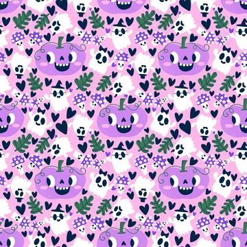 Halloween cute pumpkins seamless ghost pattern for wrapping paper and fabric Illustrazione stock