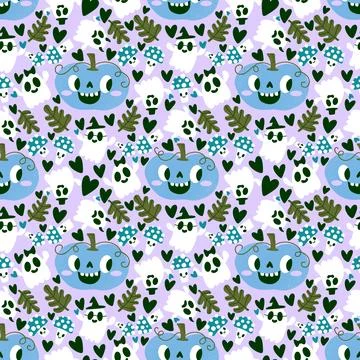 Halloween cute pumpkins seamless ghost pattern for wrapping paper and fabric Stock Illustration