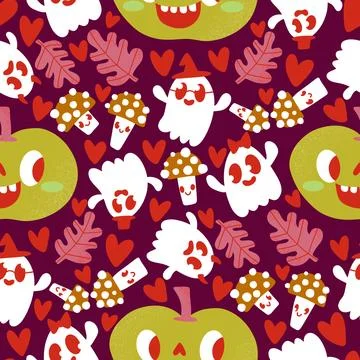 Halloween cute pumpkins seamless ghost pattern for wrapping paper and fabric Stock Illustration
