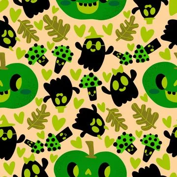 Halloween cute pumpkins seamless ghost pattern for wrapping paper and fabric Illustrazione stock