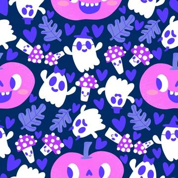 Halloween cute pumpkins seamless ghost pattern for wrapping paper and fabric 스톡 일러스트