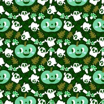 Halloween cute pumpkins seamless ghost pattern for wrapping paper and fabric Stock Illustration