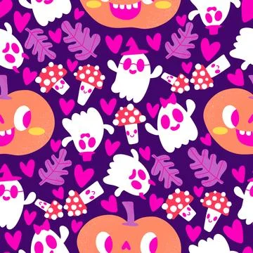 Halloween cute pumpkins seamless ghost pattern for wrapping paper and fabric Stock Illustration