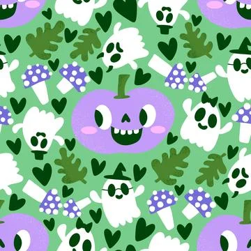 Halloween cute pumpkins seamless ghost pattern for wrapping paper and fabric Stock Illustration