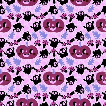 Halloween cute pumpkins seamless ghost pattern for wrapping paper and fabric Stock Illustration
