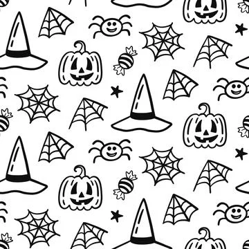 Halloween Cute Vector Seamless Pattern Texture Stock Illustration