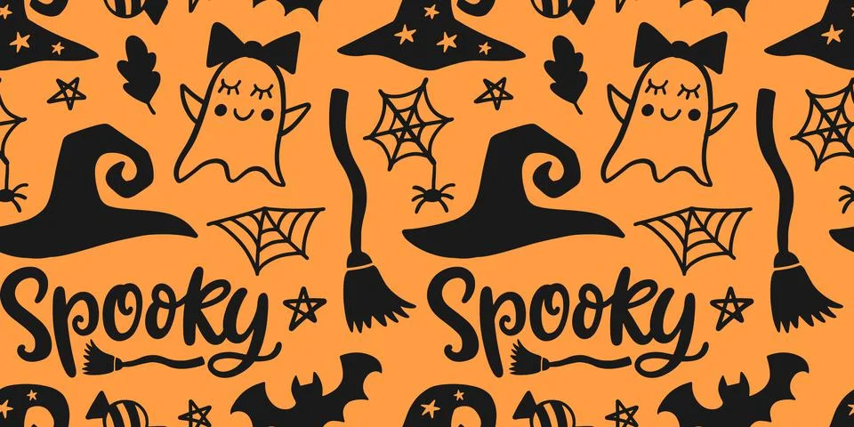 Halloween Cute Vector Seamless Pattern Texture Stock Illustration