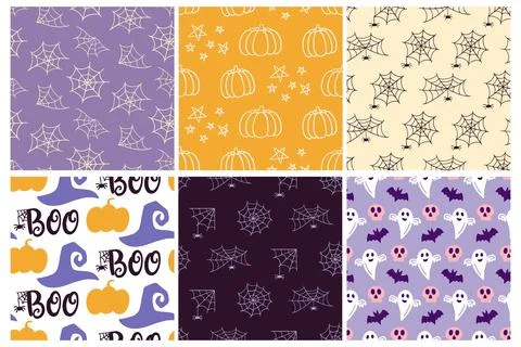 Halloween Cute Vector Seamless Pattern Texture Set Illustrazione stock