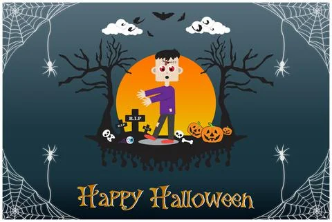 Halloween cute zombie character pumpkin illustration Stock Illustration