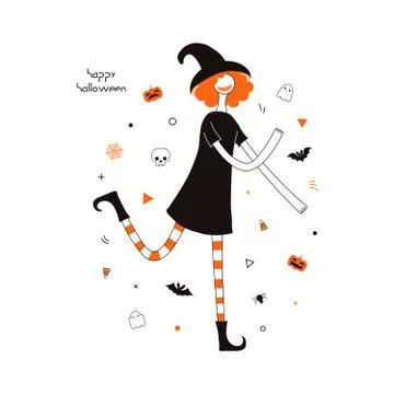 Halloween dancing witch character 스톡 일러스트