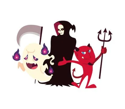 Halloween death ghost and devil cartoons vector design Stock Illustration
