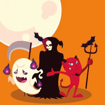 Halloween death ghost and devil cartoons vector design Illustrazione stock