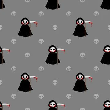 Halloween death vector pattern. Cartoon style. Kawaii character. Stock Illustration