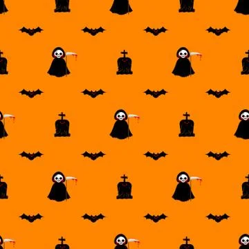 Halloween death vector pattern. Cartoon style. Kawaii character. Stock Illustration